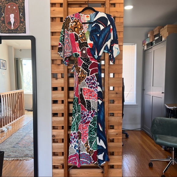 SOLD Farm Rio Palm Patchwork Mixed Maxi Wrap Dress - Picture 6 of 9